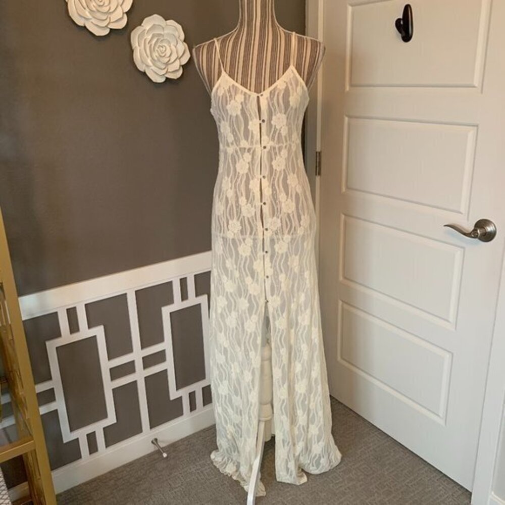 AnM Embroidered Lace Button-Front Dress